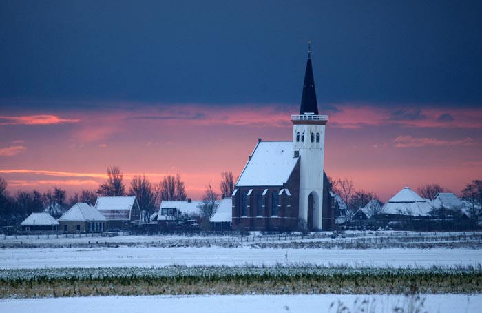 Den Hoorn, Texel, waddengebied, zonsopkomst, sneeuw