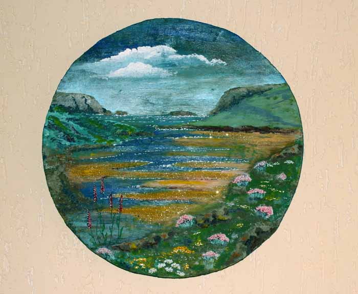 Schildering estuarium hout strandvondst