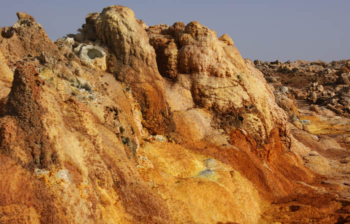 zwavelafzetting, volcanic activity, Dallol, Afar, Ethiopië