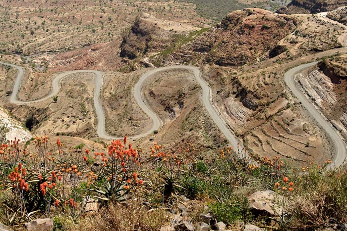 bergen, haarspeldbochten, Jemmu vallei, Ethiopië