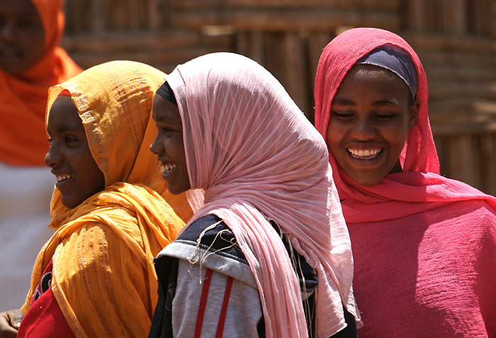 mensen, meisjes, hoofddoek, Bala Mountain Nationaal Park Katcha, Ethiopië,