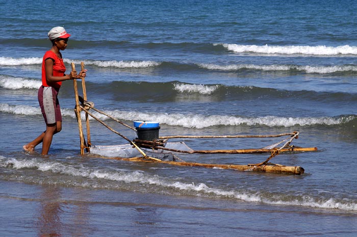 visserij, duwnet, strand, Narra, Palawan, Filipijnen