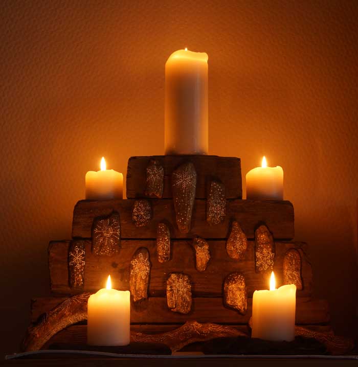 kandelaar juthout kaarsen Kerst