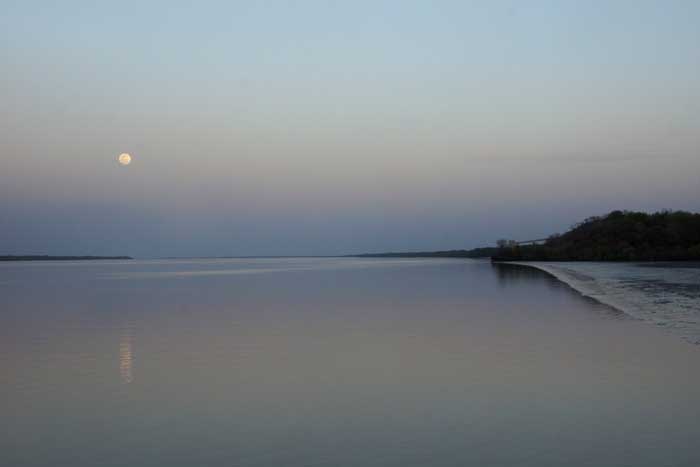 Gambia rivier maan avondsfeer